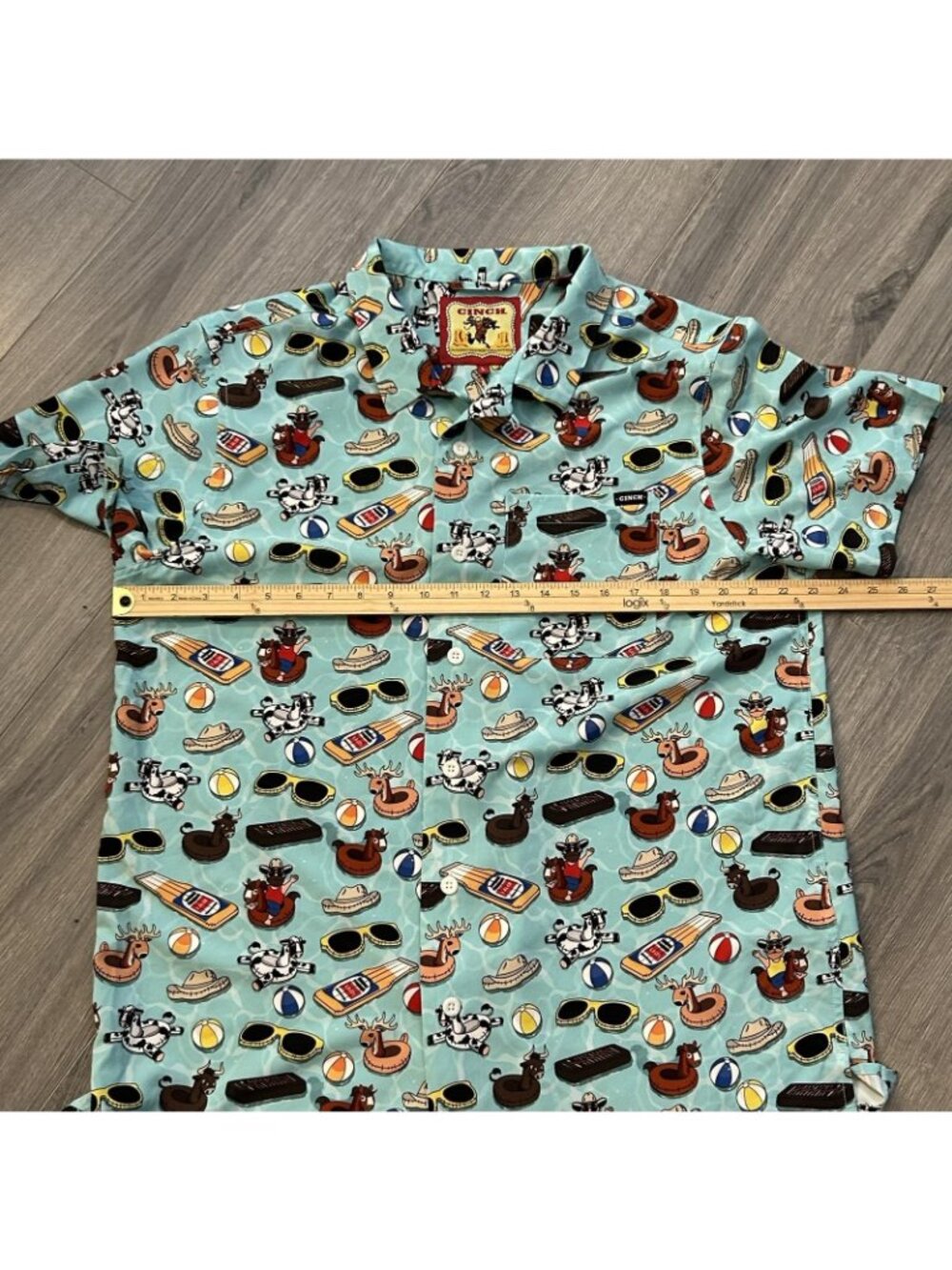 Cinch Shirt Mens L Blue Cowboy Western Pool Float Graphic Button Up Summer - Picture 6 of 9